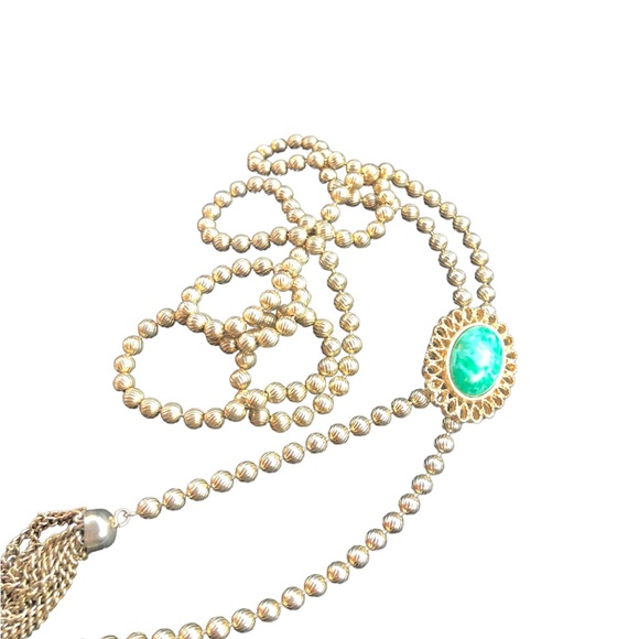 VTG Avon 1973 vintage elliptical emerald stone tassel adjustable discontinued - Picture 11 of 11